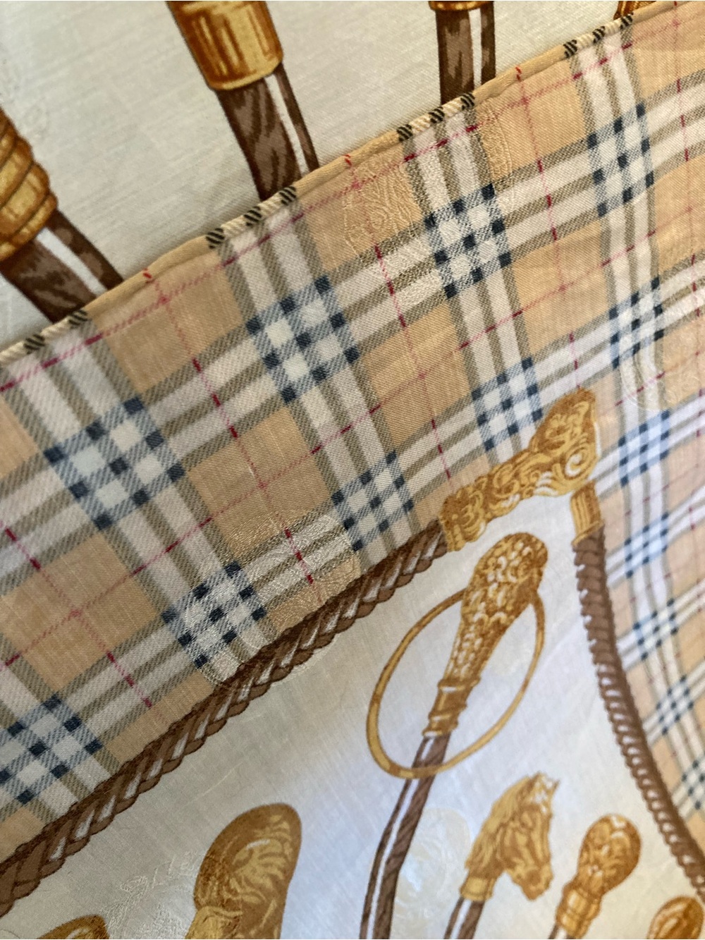 Burberry Plaid Crest Tapestry in Beige, Brown, Gold - Picture 6 of 9